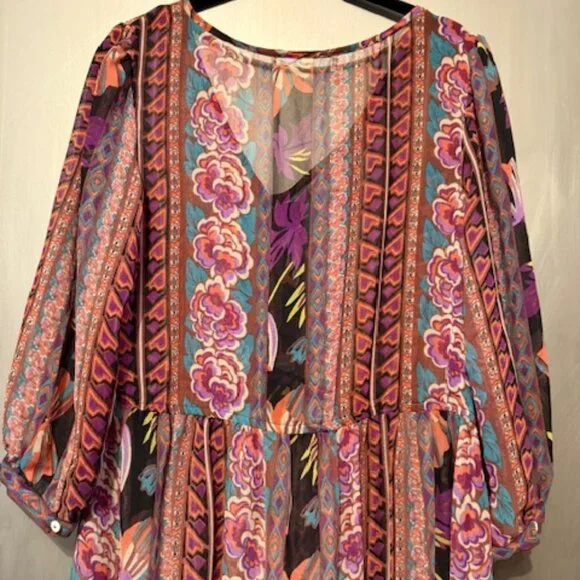 Boho Retro Chiffon Long Sleeve Geometric Floral Maxi Dresses - Picture 14 of 16